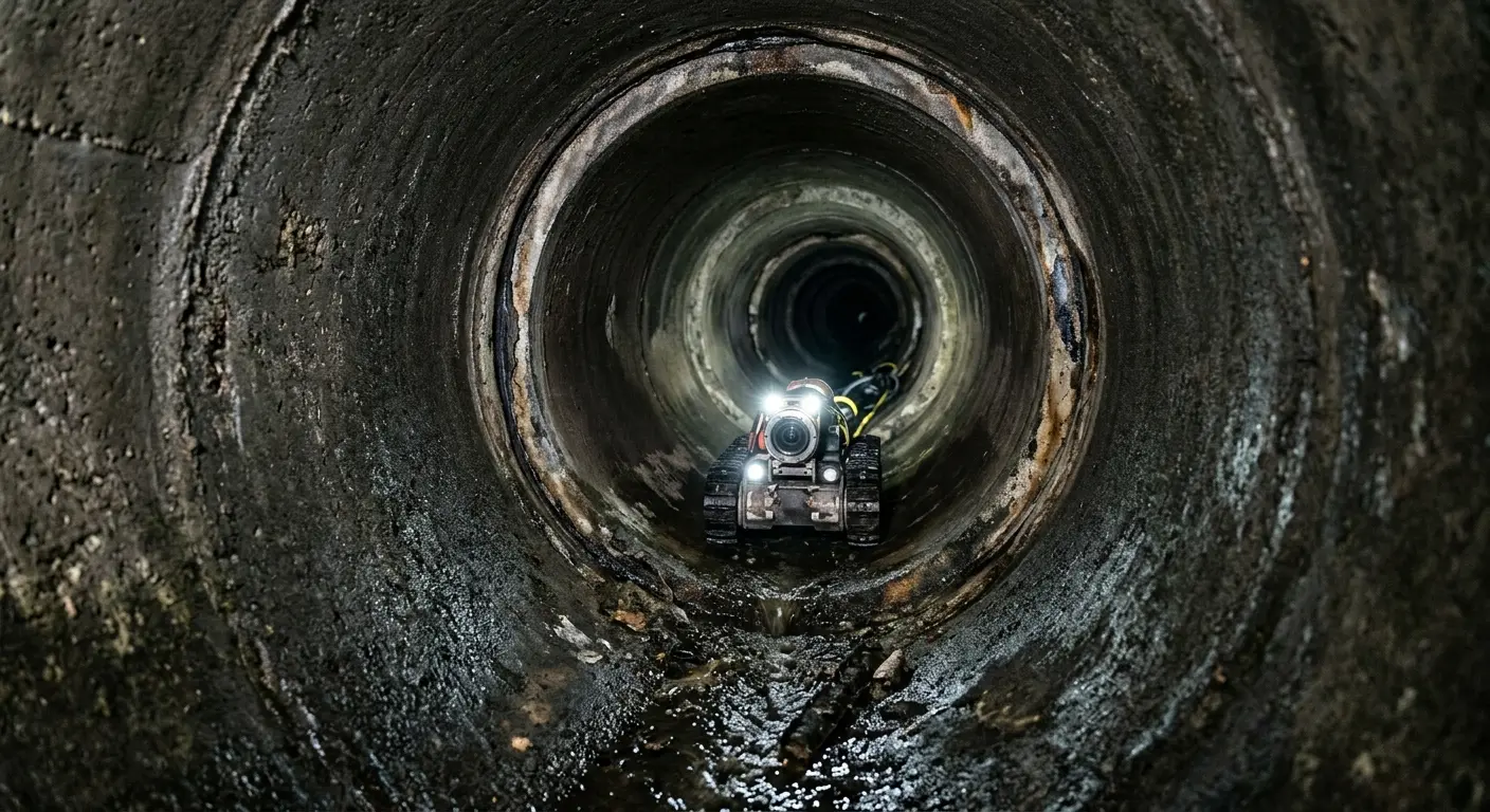 Robotic sewer camera inspecting pipe interior for Sewer Line Cleaning in Cherry Hill